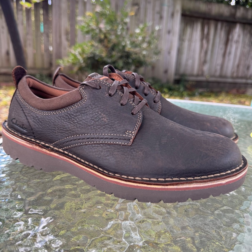 Clarks Eastridge Low Dark Brown Leather Oxford Casual Shoes Mens 9 M